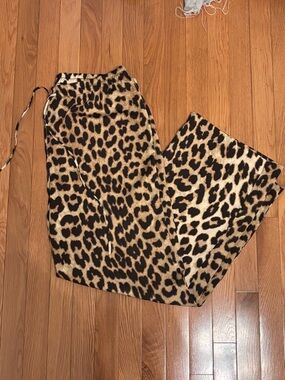 Leopard Print Wide Leg Lounge Pants - Tan & Black